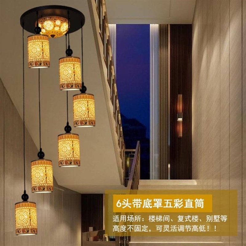 新陶瓷复式铁艺楼梯吊灯 古典别墅旋转楼梯灯 茶楼客厅长吊灯,家装灯饰光源,客厅吊灯,淘宝优惠券,粉丝福利购,淘宝优惠卷