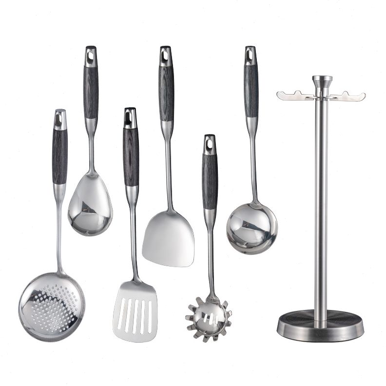 304不锈钢厨具套装 黑彩木炒菜铲厨房用品大汤勺木柄防烫漏勺捞篱