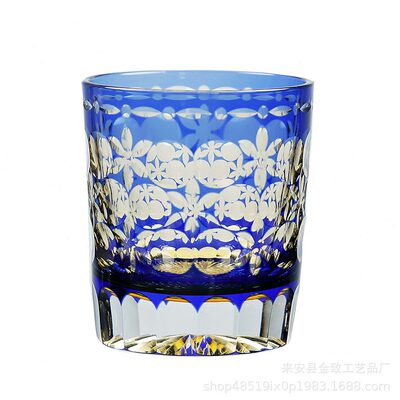 甄选日式江户切子手工切子杯水晶威士忌酒杯蓝色洋酒玻璃水杯源头