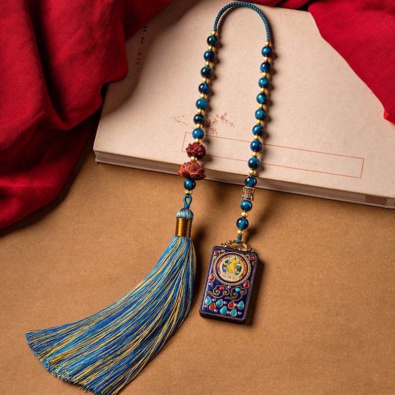 檀木平安无事牌唐卡汽车挂件民族风刻字定制车载吊坠车内挂饰礼