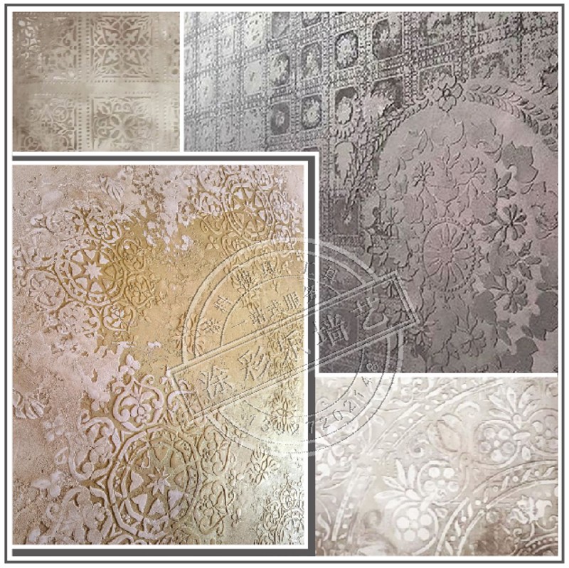 叙利亚风格镂空印花模具硅藻泥质感艺术涂料漆复古残缺天花纹造旧