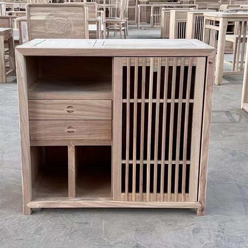 北榆木新中式茶水柜餐边柜简约储物柜办公室茶台置物柜白坯实木