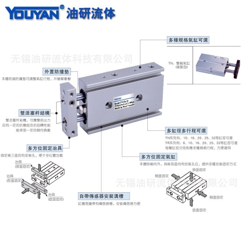 TDA双轴TN10双杆16小型20气缸25/32-10 20 30 40 50 60 75 80 100