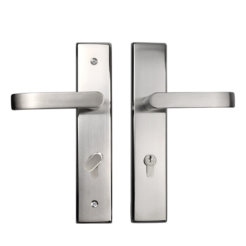 机械门锁入户门面板锁304不锈钢执手锁 欧标防盗门面板把手大门锁