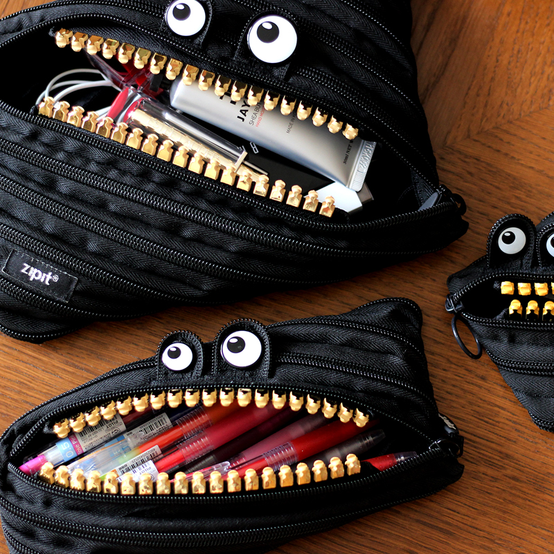 ZIPIT大号 怪兽笔袋大容量文具袋男女学生可爱个性拉链黑色绘画用