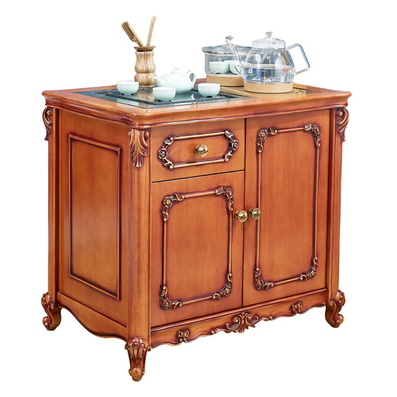 柚木色移动茶台家用小茶车客厅功夫茶几花梨茶桌椅阳台办公室