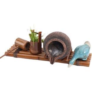 鱼缸水循环竹子流水器瓷缸石槽圆形瓦缸养鱼增氧小型过泵