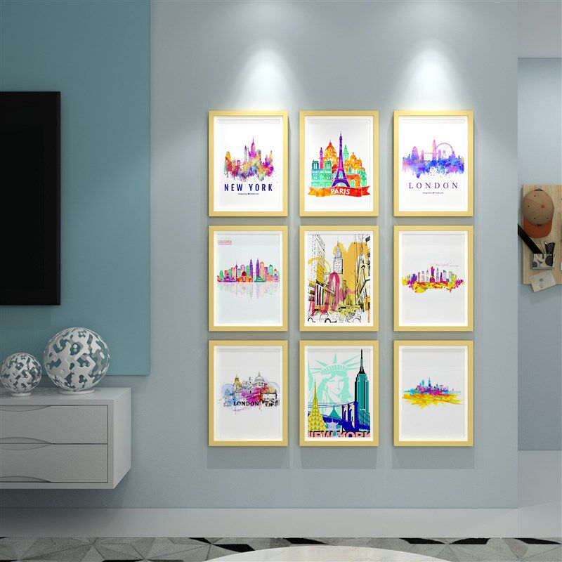 实木照片墙 创意公司文化墙相片墙 过道玄关客厅相框墙