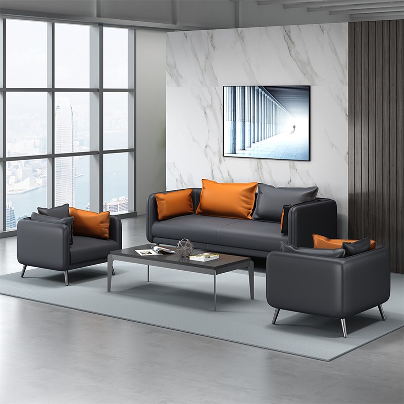 办公室沙发茶几组合简约现代商务套装接待室会客区真皮实木三人位
