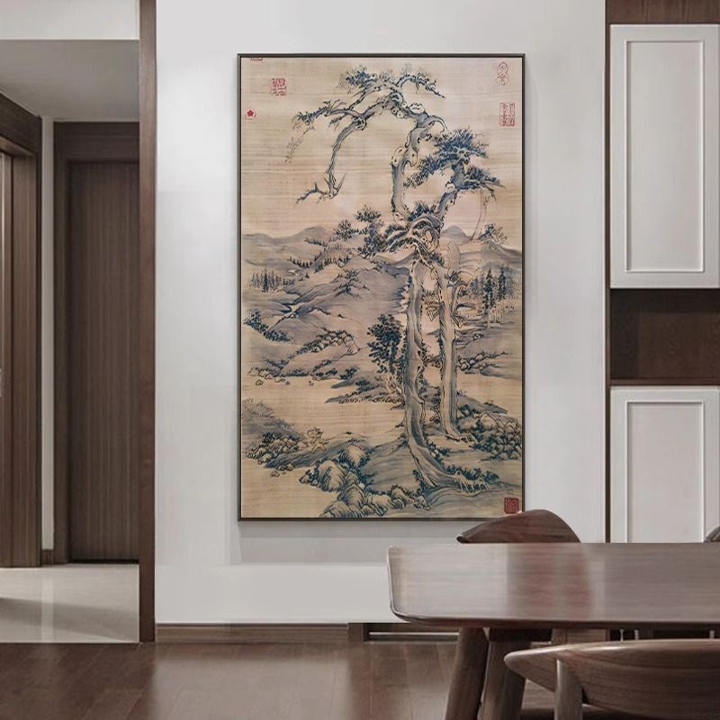 恶搞名画搞笑古画汤姆劈树图杰瑞猫和老鼠山水画仿古挂画装饰画