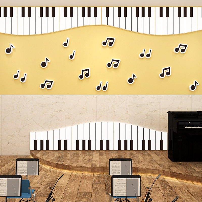 钢琴音乐教室音符墙面装饰雪弗板培训班背景墙幼儿园环创,家居饰品,文化墙贴,淘宝优惠券,粉丝福利购,淘宝优惠卷