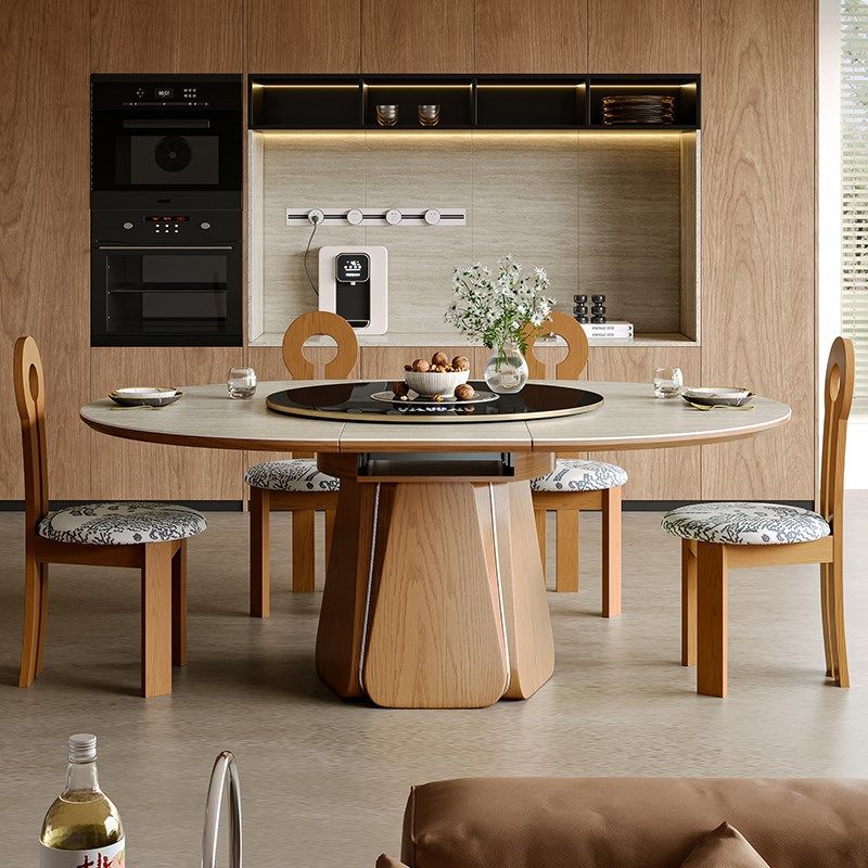 杰格森岩板餐桌变圆桌家用带电磁炉实木椭圆两用折叠饭桌椅,住宅家具,岩板餐桌,淘宝优惠券,粉丝福利购,淘宝优惠卷