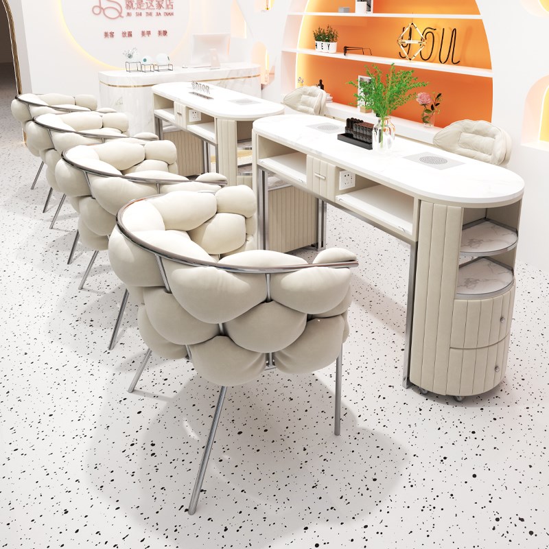 中闽芸尚不锈钢美甲桌椅装奶油风内嵌吸尘器美甲台不会漏灰