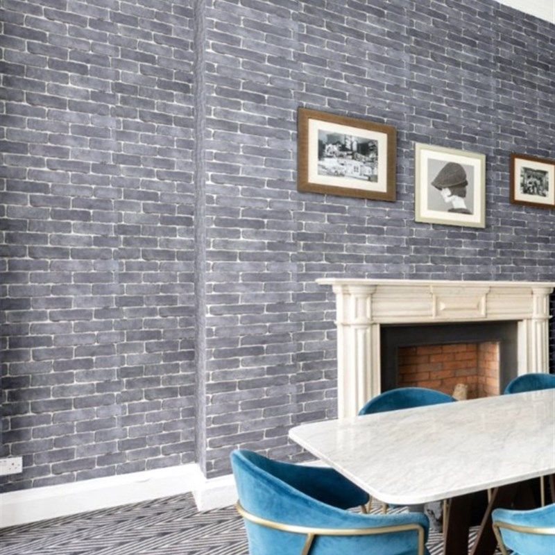 中式复古长条砖墙纸 深灰色浅灰色砖头壁纸 LT工业风规则砖纹