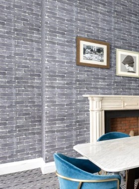 中式复古长条砖墙纸 深灰色浅灰色砖头壁纸 LT工业风规则砖纹