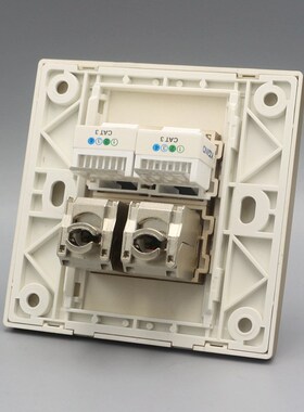 香槟金色86双口七类网络+双口电话插座 CAT7电脑电话语音信息面板
