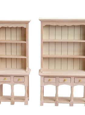 1:12迷你娃娃屋家具摆件OB11用书柜木质素胚双抽屉柜子微缩场景柜