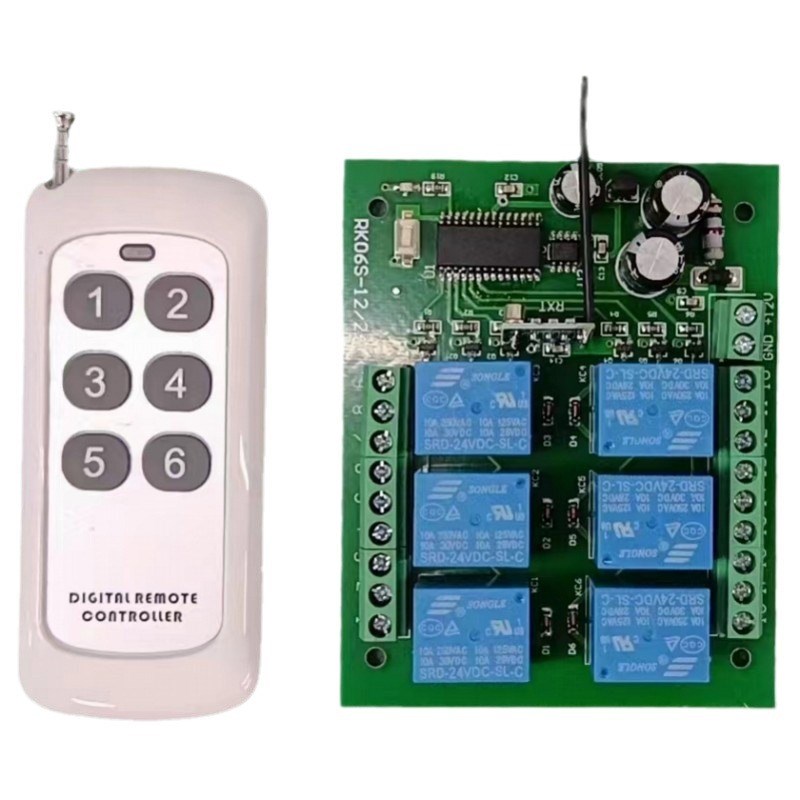 DC12V6路无线遥控继电器开关卷帘平移伸缩门车库门水泵开关RF433