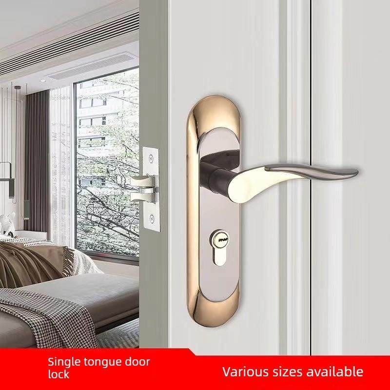 单舌门锁家庭卧室万能房室内门木门锁老式更换把手锁