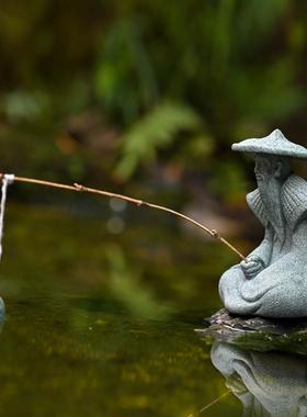 大号姜太公钓鱼流水摆件假山鱼缸造景中式风格树脂庭院装饰送礼工