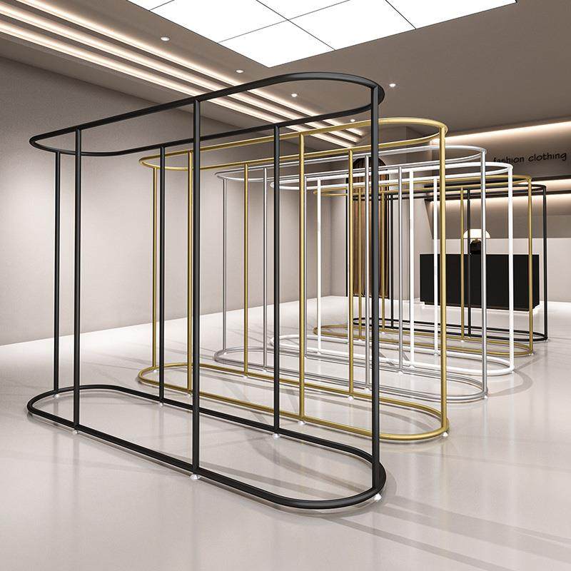 服装店中岛展示架铁艺落地中间陈列双排圆形挂衣架女装店衣服货架