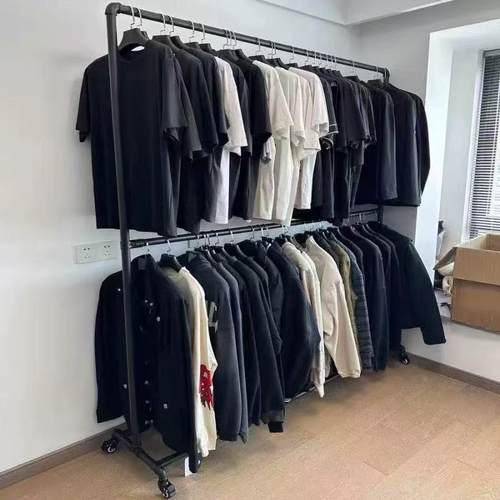 双层落地式展示中岛铁艺陈列服装店家用挂衣服婚纱货架移动带轮子