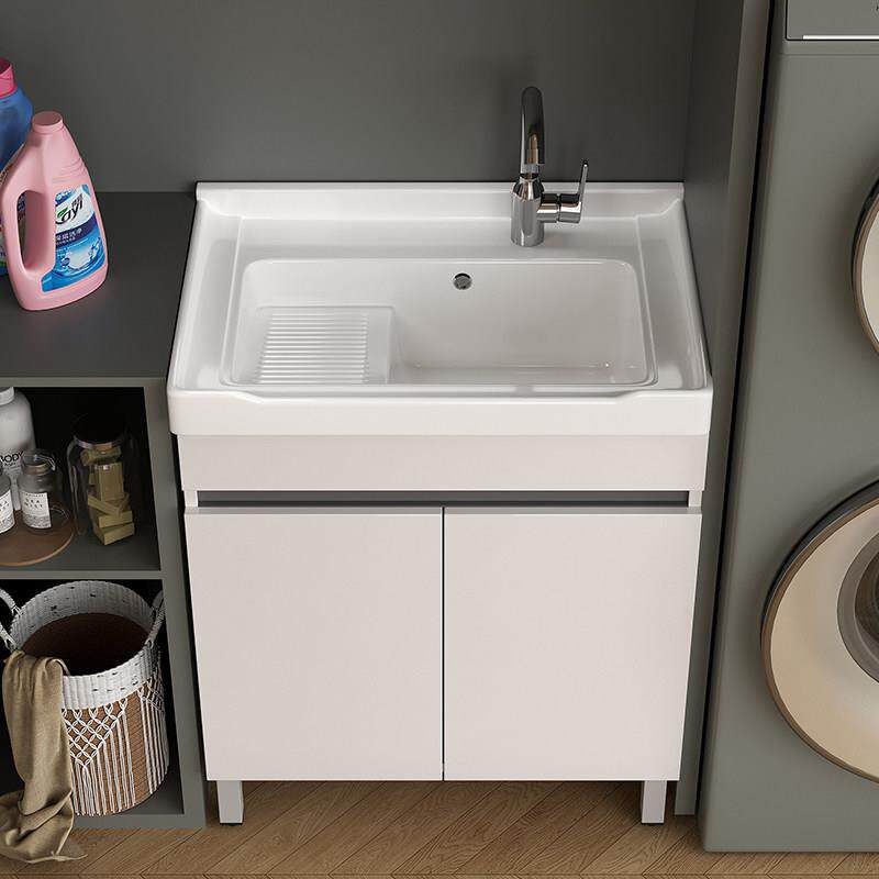 蜂窝铝浴室柜落地式带搓衣板陶瓷一体盆室外家用洗手盆阳台洗衣柜