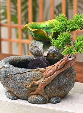 假山流水摆件循环水景观小型喷泉办公室桌面家居客厅电视柜装饰品