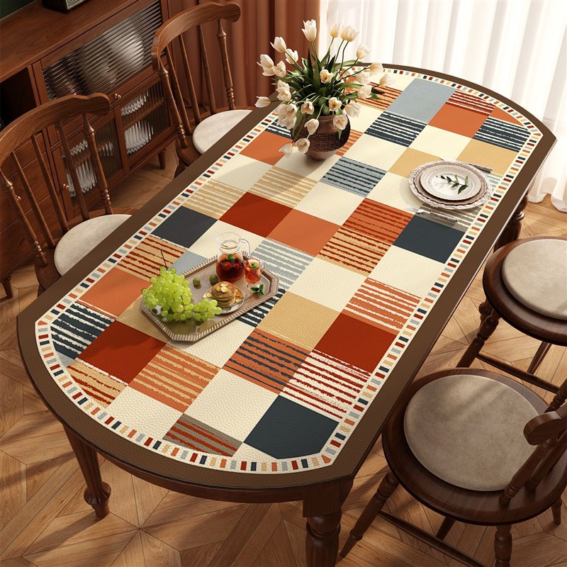 美式复古椭圆形餐桌垫免洗防水防油桌面保护垫轻奢高级感客厅桌布