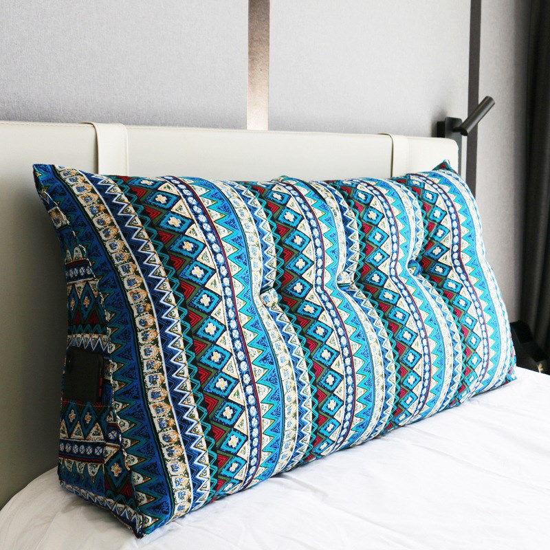 床头靠背靠垫波西米亚风加密棉麻榻榻米床上三角大靠枕可拆洗含芯