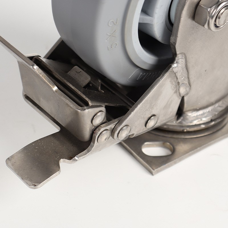 重型不锈钢4/5/6/8寸PU/尼龙/人造胶万向轮带刹车工业平板车脚轮