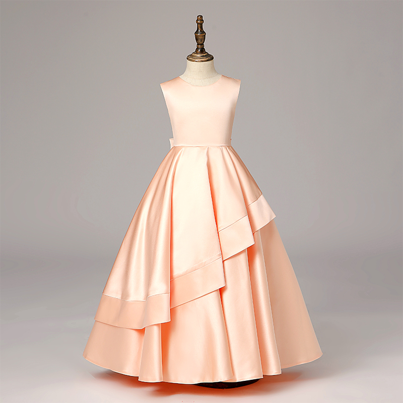 女童晚礼服公主裙大童主持人钢琴演出礼服儿童高端缎面舞台表演服