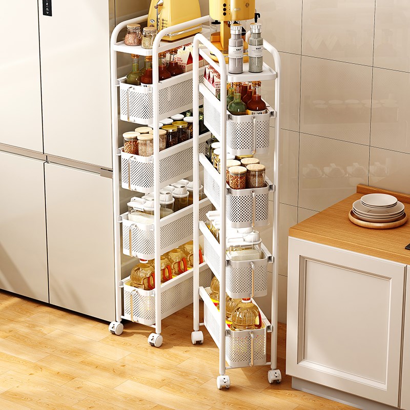 厨房夹缝置物架冰箱侧面抽拉小推车可移动卫生间窄缝隙落地收纳柜