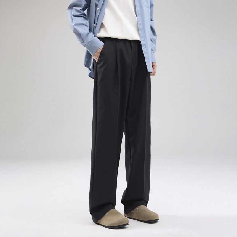 AWRB美式宽松单褶阔腿休闲裤男高级纯色简约通勤拖地垂感西裤潮