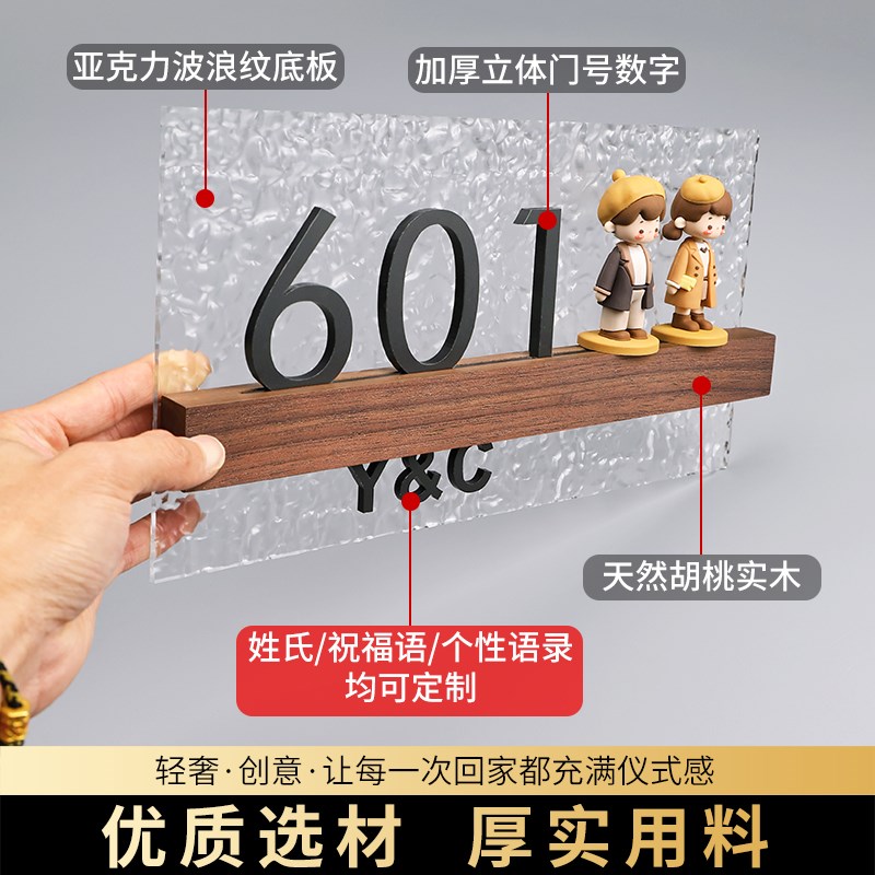入户门牌号高级感轻奢创意号码牌家用磁吸发光贴门上旺宅玩偶摆件