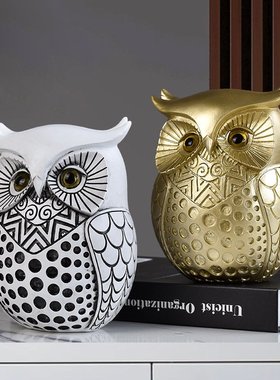 现代简约可爱猫头鹰树脂工艺品摆件家居客厅办公电视柜桌面装饰品