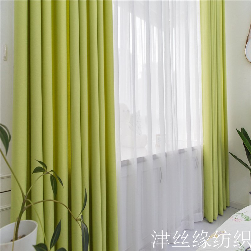 纯色窗帘绿色麻料遮光北欧酒店工程宾馆客厅卧室工厂成品定 制帘
