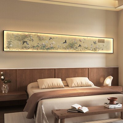 百蝶图卧室装饰画新中式横版主卧床头壁画宋式美学高级感壁灯挂画