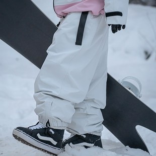 雪否 纯色单板滑雪裤腰带加绒防水防风潮宽松版oversize平价雪裤