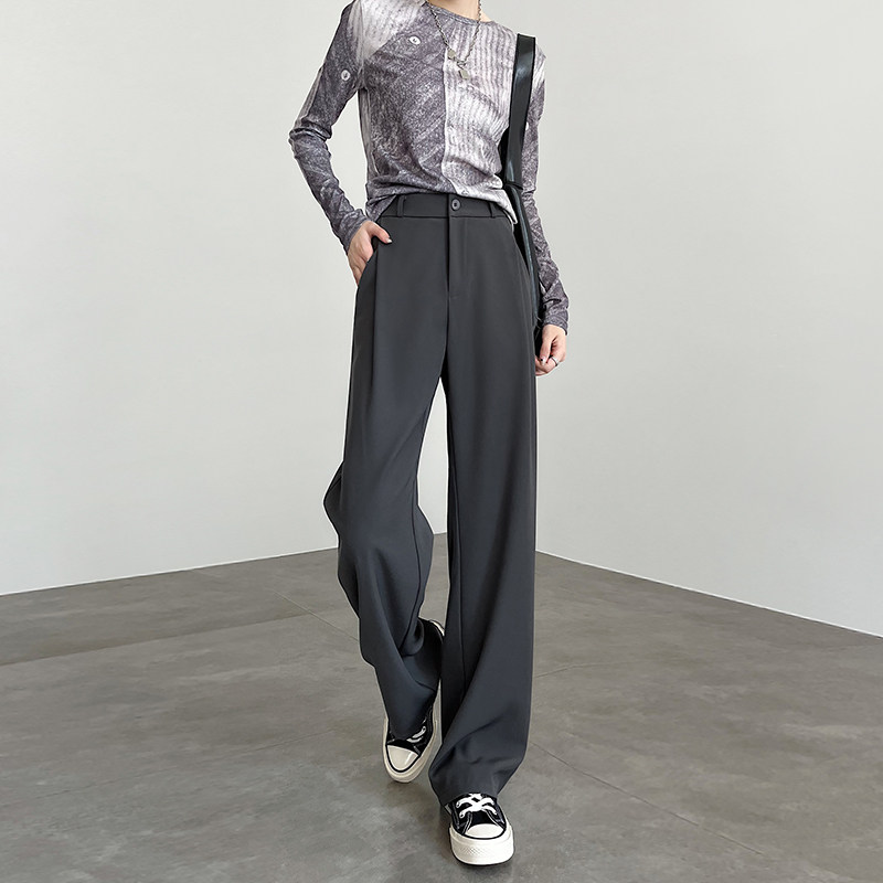 灰色西装裤女夏薄款2024新款春秋高级感垂感小个子直筒窄版阔腿裤