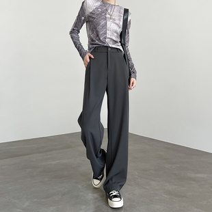 灰色西装裤女夏薄款2024新款春秋高级感垂感小个子直筒窄版阔腿裤