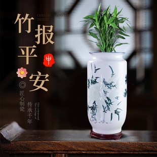 景德镇陶瓷手绘大号花瓶箭筒书画卷轴缸客厅电视柜富贵竹插花摆件