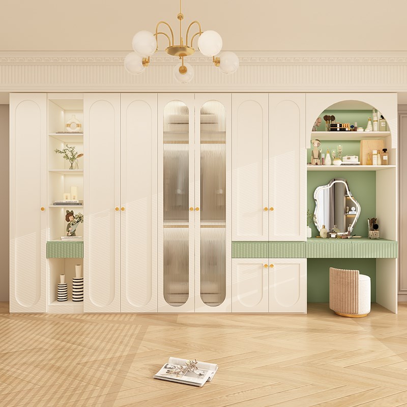 定制ENF级实木奶油风一门到顶大容量衣柜家用卧室欧松板收纳衣橱