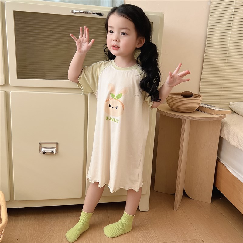 女童睡裙夏季纯棉2024新款儿童睡衣小女孩公主风宝宝夏天短袖薄款