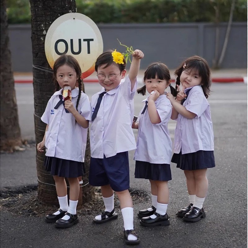 泰国泰式儿童校服套装中小学生男女童jk制服衬衫幼儿园园服班服