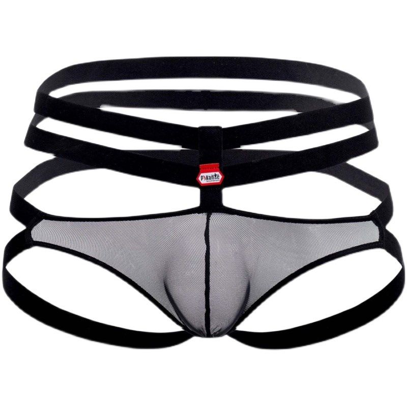 Pikante 立体囊袋透明网纱镂空腰带提臀低腰性感男士双丁内裤0207