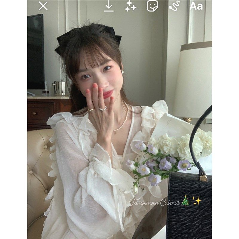 范雯雯 温柔浅浅杏 薄纱喇叭袖花边连衣裙女夏季法式薄款防晒裙子,女装/女士精品,连衣裙,淘宝优惠券,粉丝福利购,淘宝优惠卷