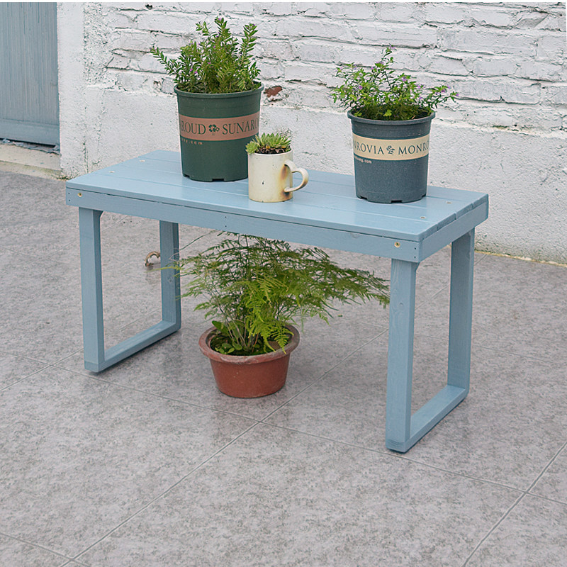 阳台实木花架复古蓝色窗台飘窗一层多肉架户外室内防水双层置物架