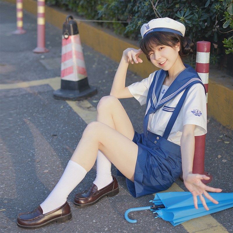 樱花家族jk制服【蔚蓝誓约】花绀背带短西裤水手服绀色白三本套装