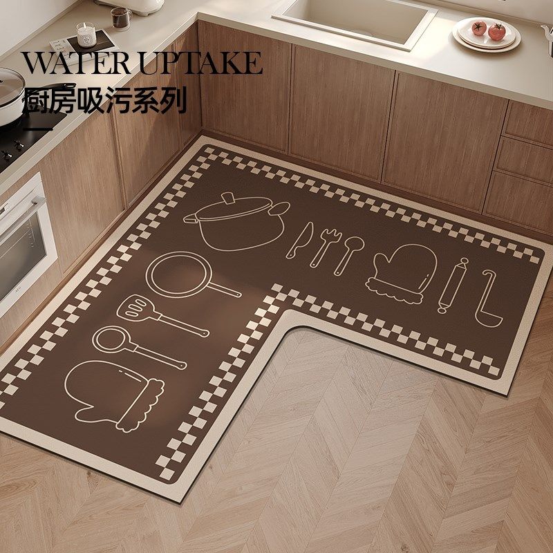 厨房专用硅藻泥软地垫可擦免洗防滑防油脚垫吸水吸油l型耐脏地毯